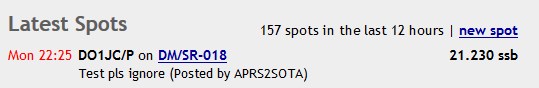So sieht es auf der SOTA-Spot Seite aus