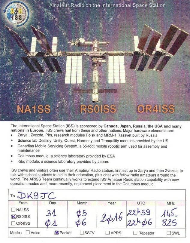 ISS RS0ISS QSL Karte für DK9JC