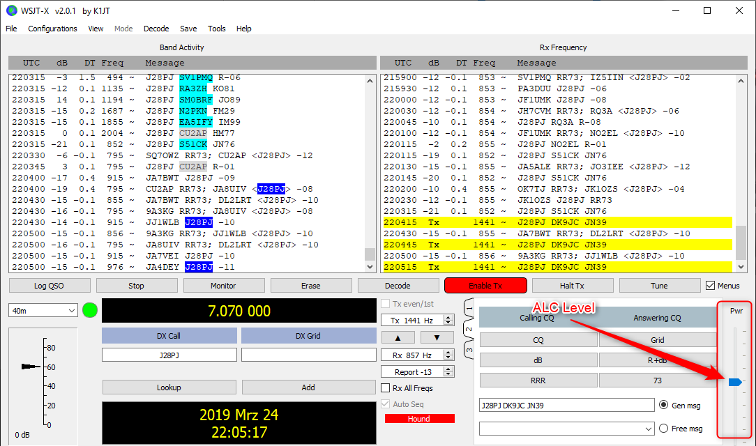 PWR ALC Schieberegler WSJT X FT8