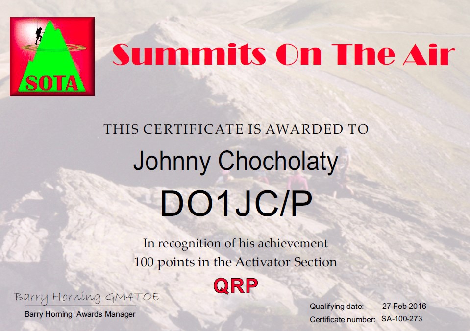 SOTA 100 Award DO1JC P QRP